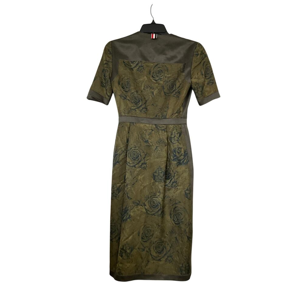 Thom Browne New York Olive Rose Jacquard Double Breasted Midi Dress